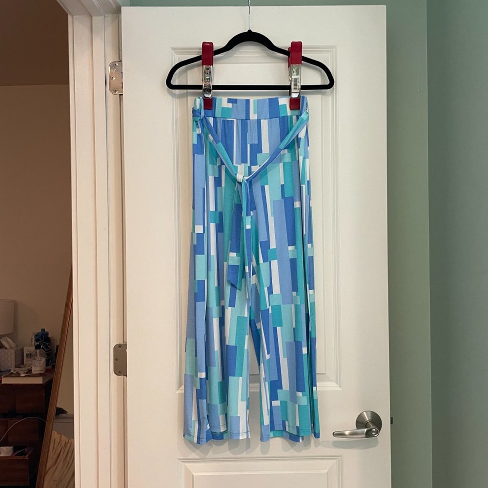 Marble Blue Green Midcentury Modern Pattern Crop Pants